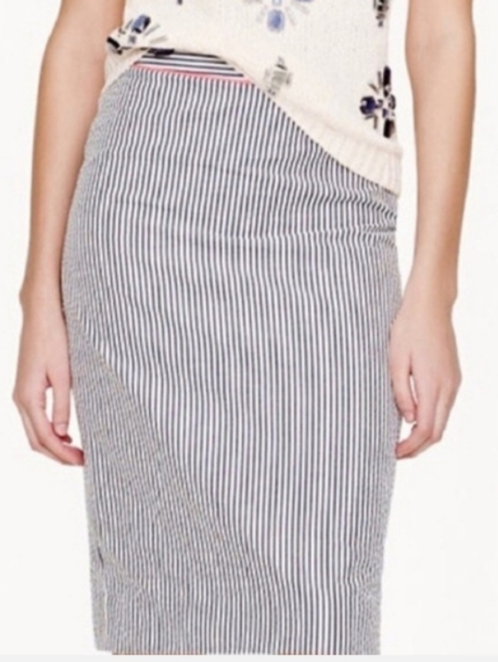 J Crew blue stripe seersucker pencil skirt 10